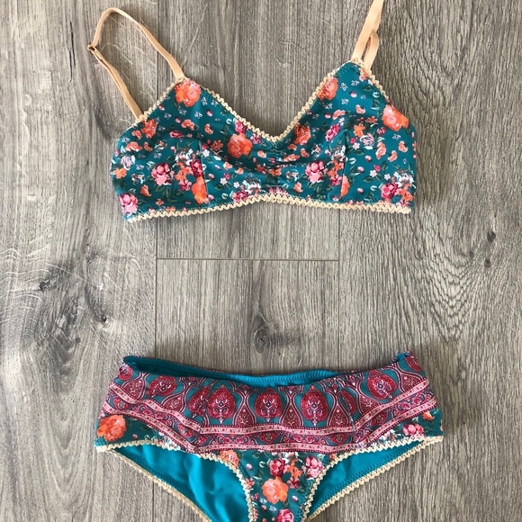 Floral Print Bralette and Bloomers Teal Bikini - Picture 5 of 6